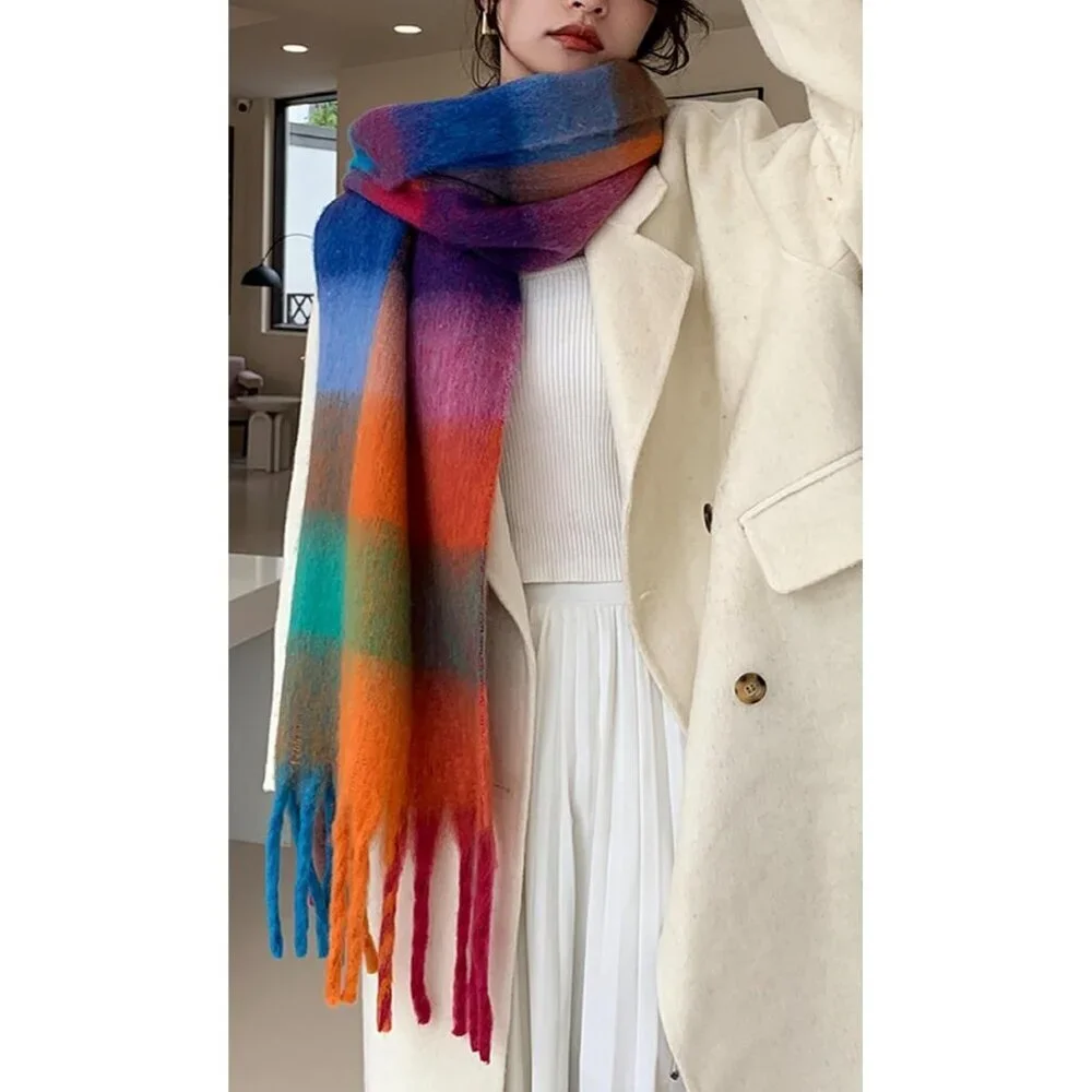 Women's Caramel Green Winter Warm Long Shawl Cold Weather Thick Blanket Scarfs